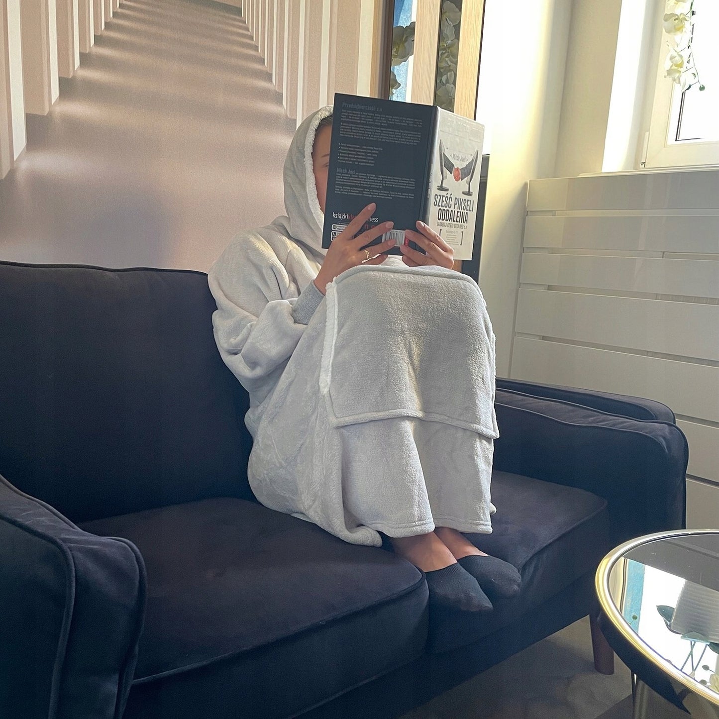 XXL Ilga 2in1 Šilta Stora Kailinė Oversize Megztinis-Pledas su Gobtuvu