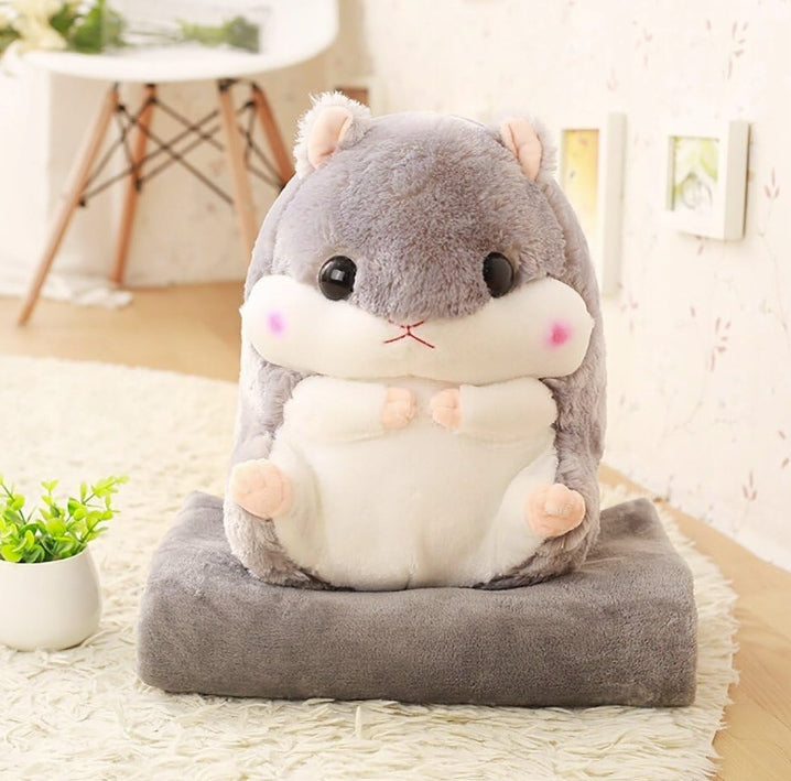 Pilka žiurkėno antklodė 3in1 rinkinys 200cm antklodė pagalvėlė minkštas žaislas 2in1 pliušinis žaislas