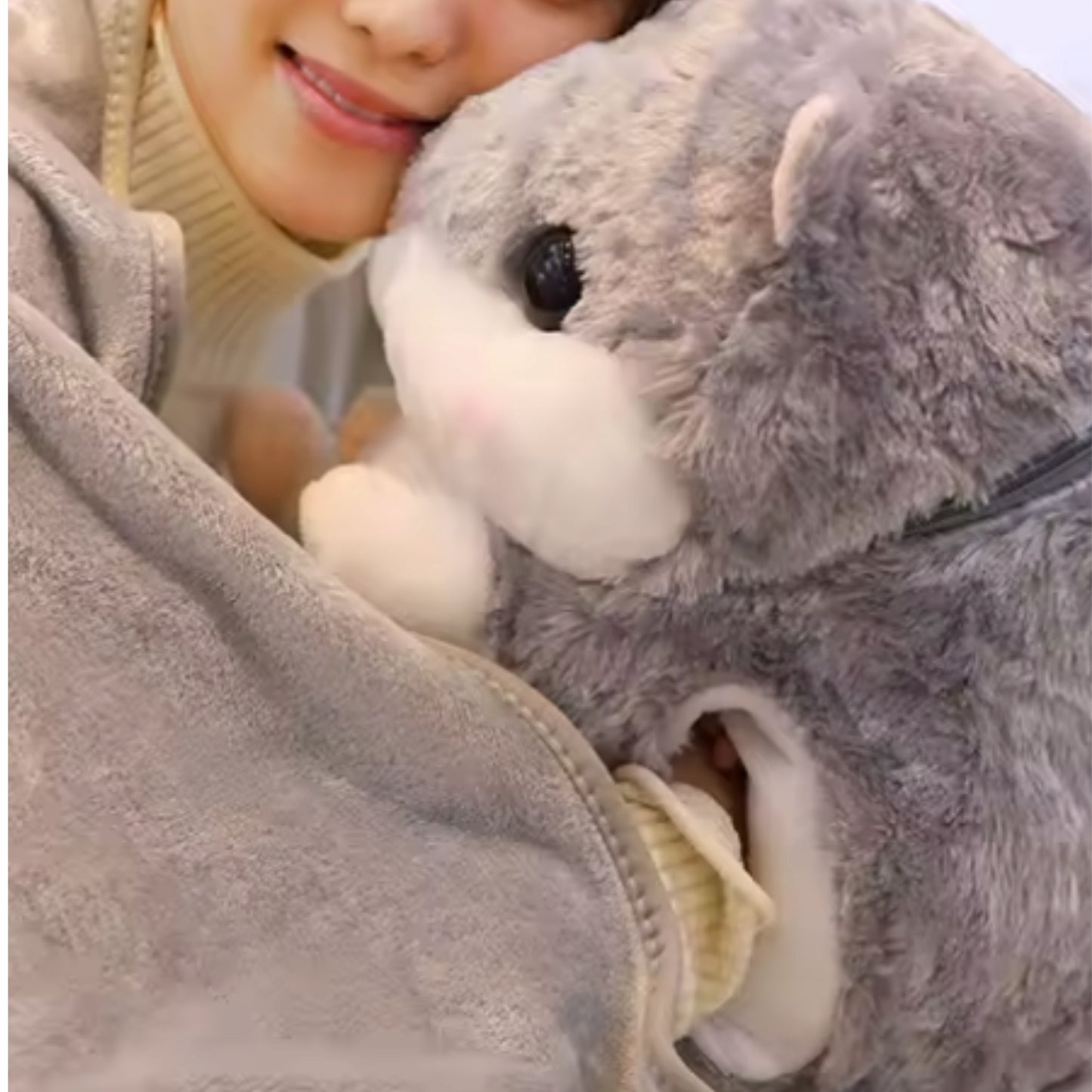 Pilka žiurkėno antklodė 3in1 rinkinys 200cm antklodė pagalvėlė minkštas žaislas 2in1 pliušinis žaislas