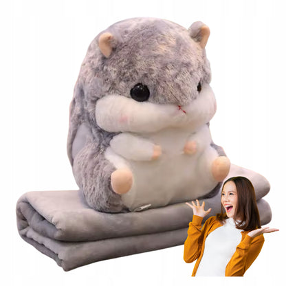 Pilka žiurkėno antklodė 3in1 rinkinys 200cm antklodė pagalvėlė minkštas žaislas 2in1 pliušinis žaislas