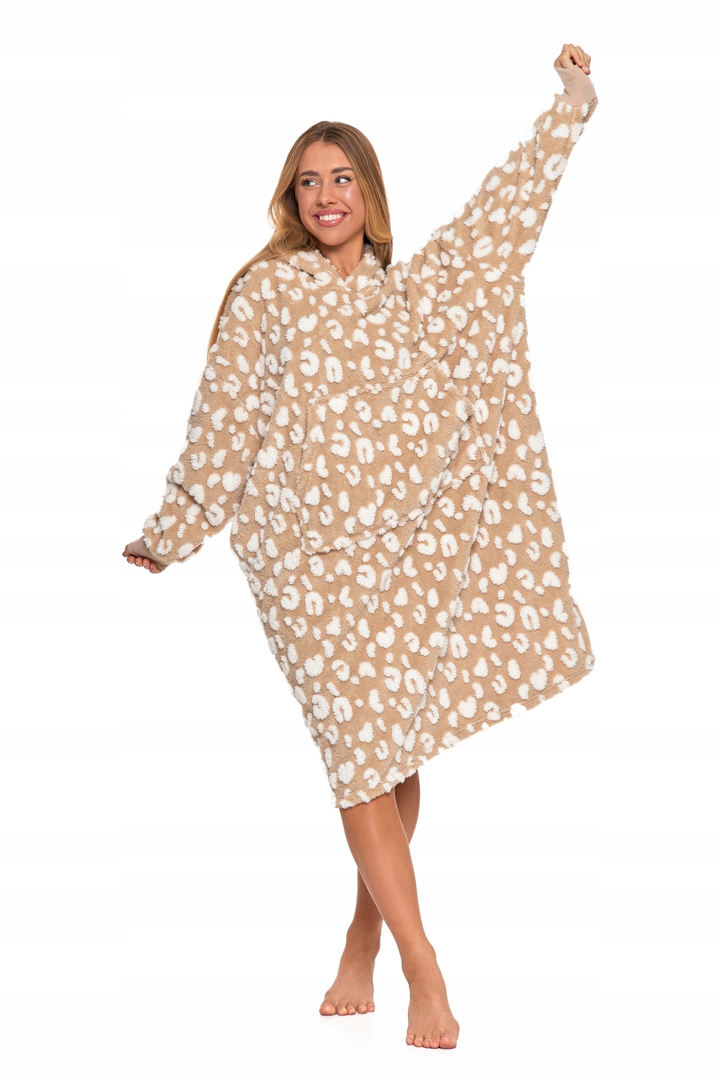 Kocobluza Moraj Oversize 2 in 1 moteriška šilta minkšta poliarinė bliuska su gobtuvu