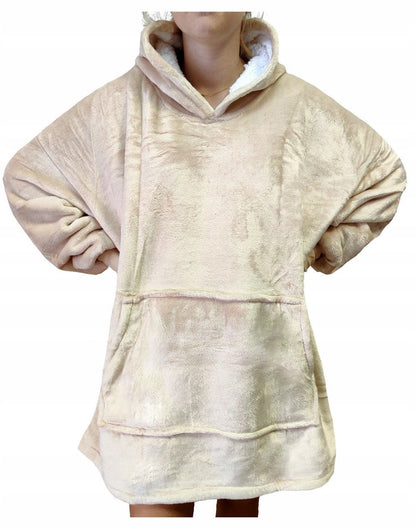 Laisvo kirpimo džemperis-pledaskocobluza 2 viename, šiltas oversize džemperis, pledas su gobtuvu ORANGE