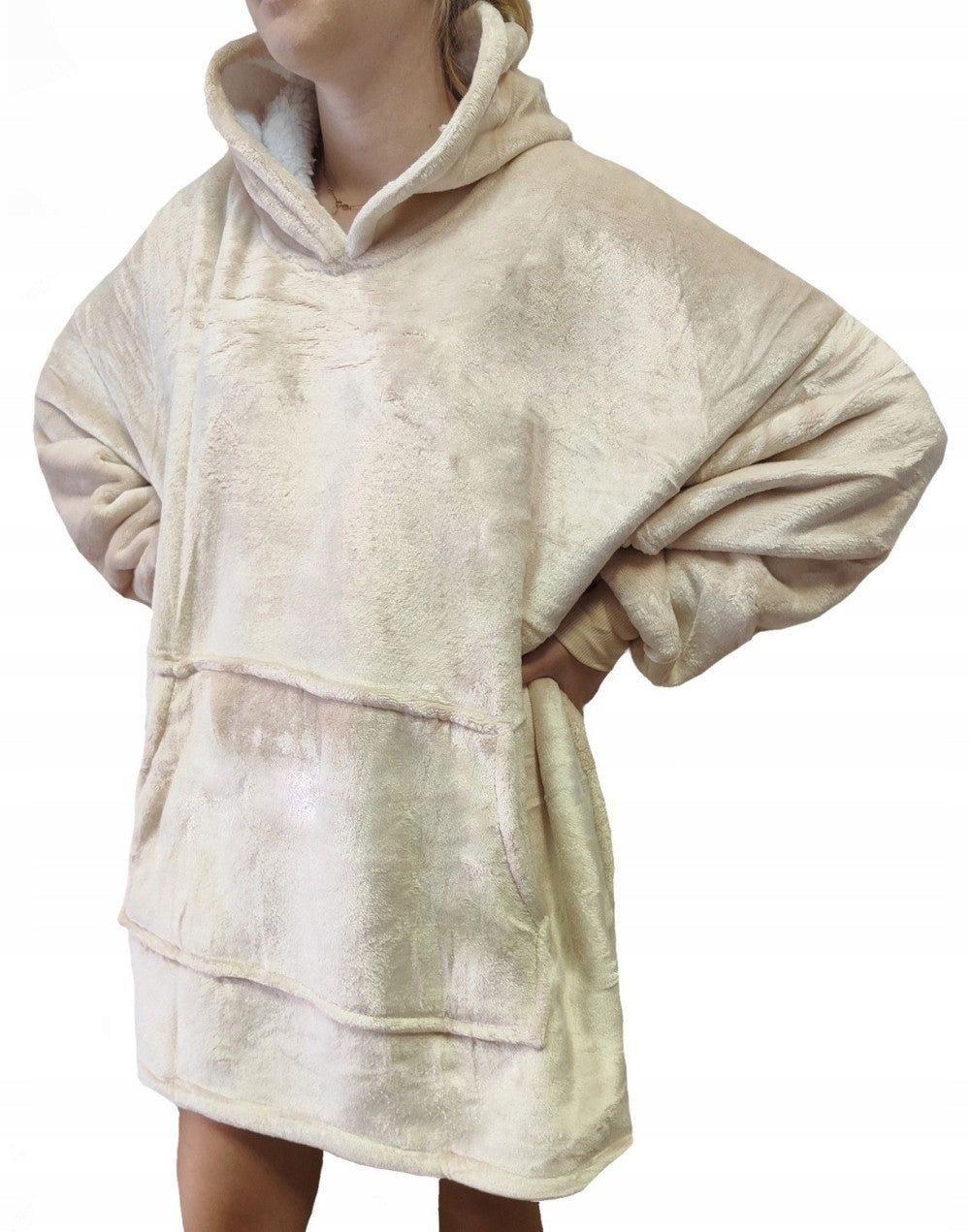 Laisvo kirpimo džemperis-pledaskocobluza 2 viename, šiltas oversize džemperis, pledas su gobtuvu ORANGE