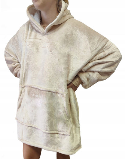 Laisvo kirpimo džemperis-pledaskocobluza 2 viename, šiltas oversize džemperis, pledas su gobtuvu ORANGE