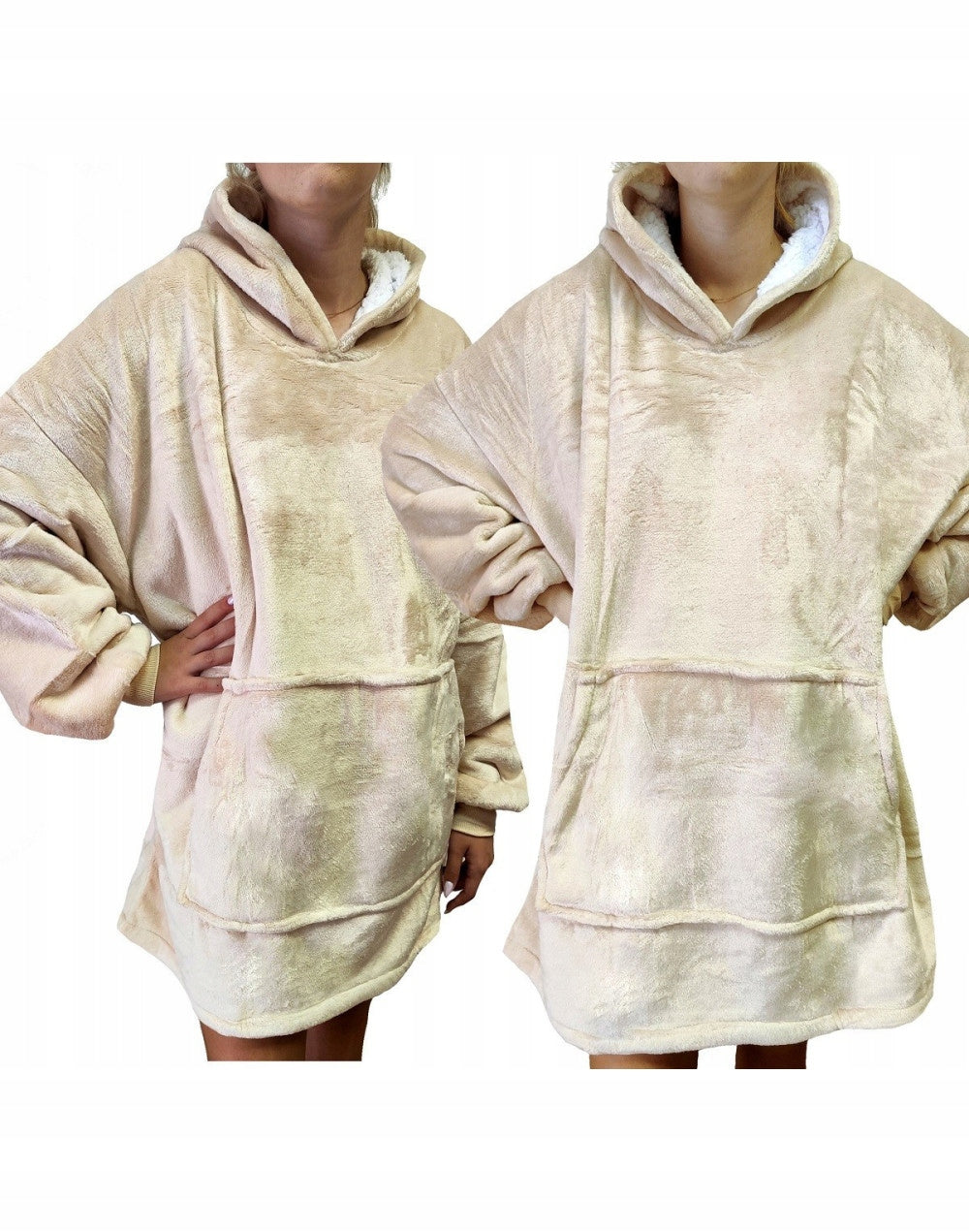 Laisvo kirpimo džemperis-pledaskocobluza 2 viename, šiltas oversize džemperis, pledas su gobtuvu ORANGE