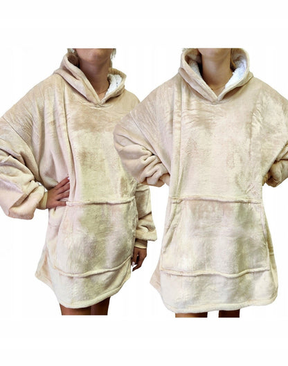 Laisvo kirpimo džemperis-pledaskocobluza 2 viename, šiltas oversize džemperis, pledas su gobtuvu ORANGE