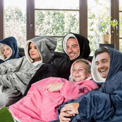 Laisvo kirpimo džemperis-pledaskocobluza 2 viename, šiltas oversize džemperis, pledas su gobtuvu ORANGE