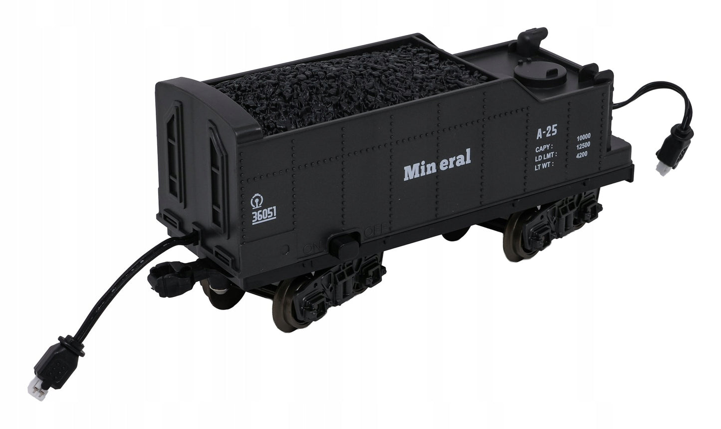 Retro traukinukas su šviesų, garso ir dūmų funkcija 216cm, lokomotyvas, vagonėliai