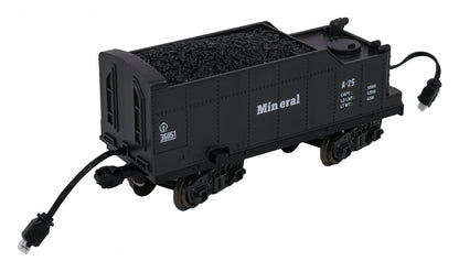 Retro traukinukas su šviesų, garso ir dūmų funkcija 216cm, lokomotyvas, vagonėliai