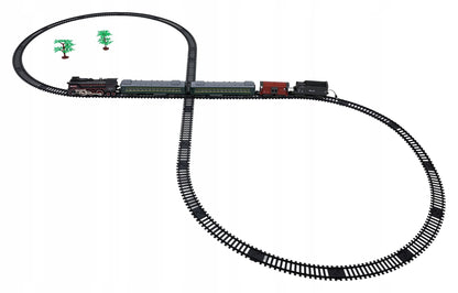 Retro traukinukas su šviesų, garso ir dūmų funkcija 216cm, lokomotyvas, vagonėliai