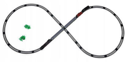 Retro traukinukas su šviesų, garso ir dūmų funkcija 216cm, lokomotyvas, vagonėliai