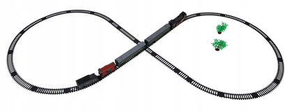 Retro traukinukas su šviesų, garso ir dūmų funkcija 216cm, lokomotyvas, vagonėliai