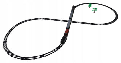 Retro traukinukas su šviesų, garso ir dūmų funkcija 216cm, lokomotyvas, vagonėliai