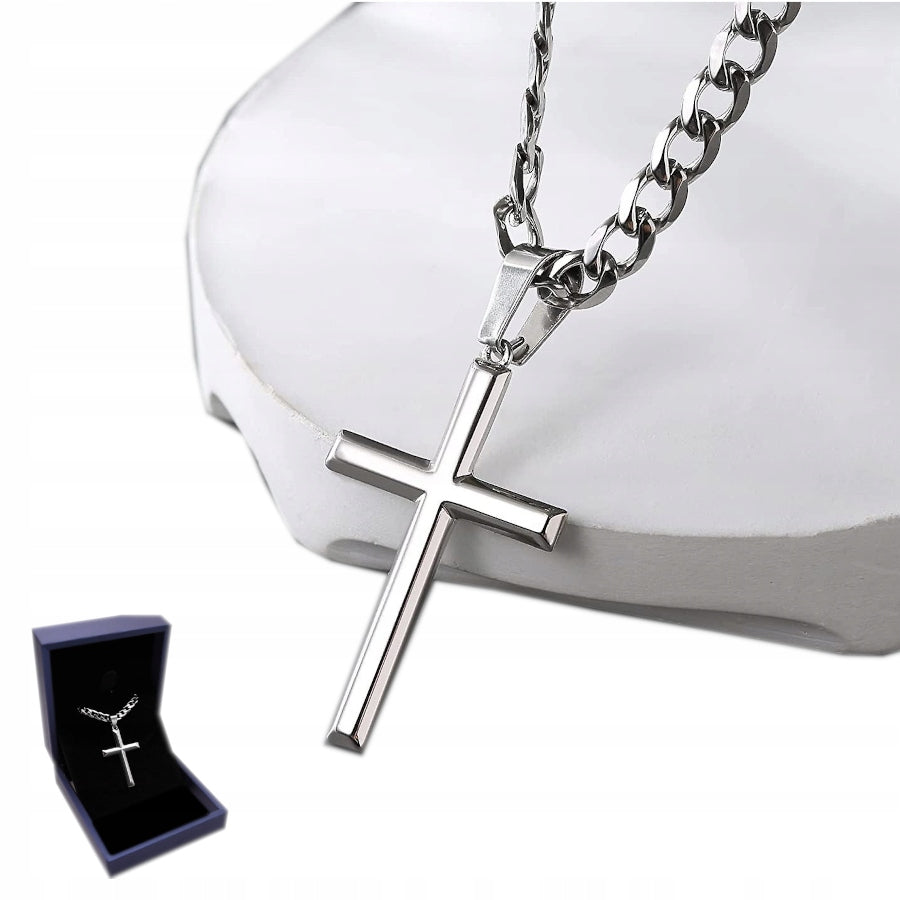 Sidabrinis moteriškas kryžiukas su grandinėle, deimantuotas itališkas vėrinys