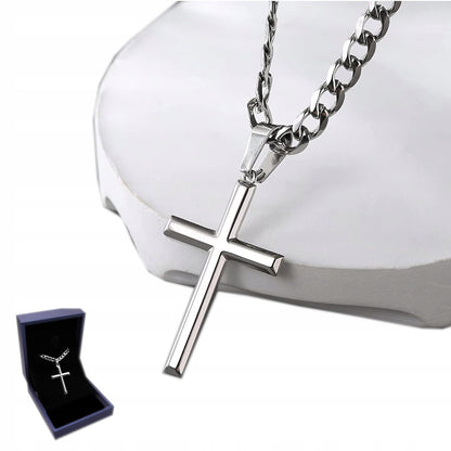 Sidabrinis moteriškas kryžiukas su grandinėle, deimantuotas itališkas vėrinys