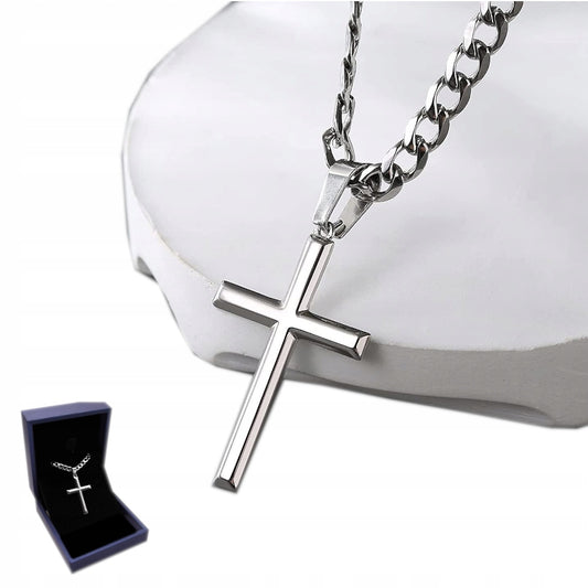 Sidabrinis moteriškas kryžiukas su grandinėle, deimantuotas itališkas vėrinys