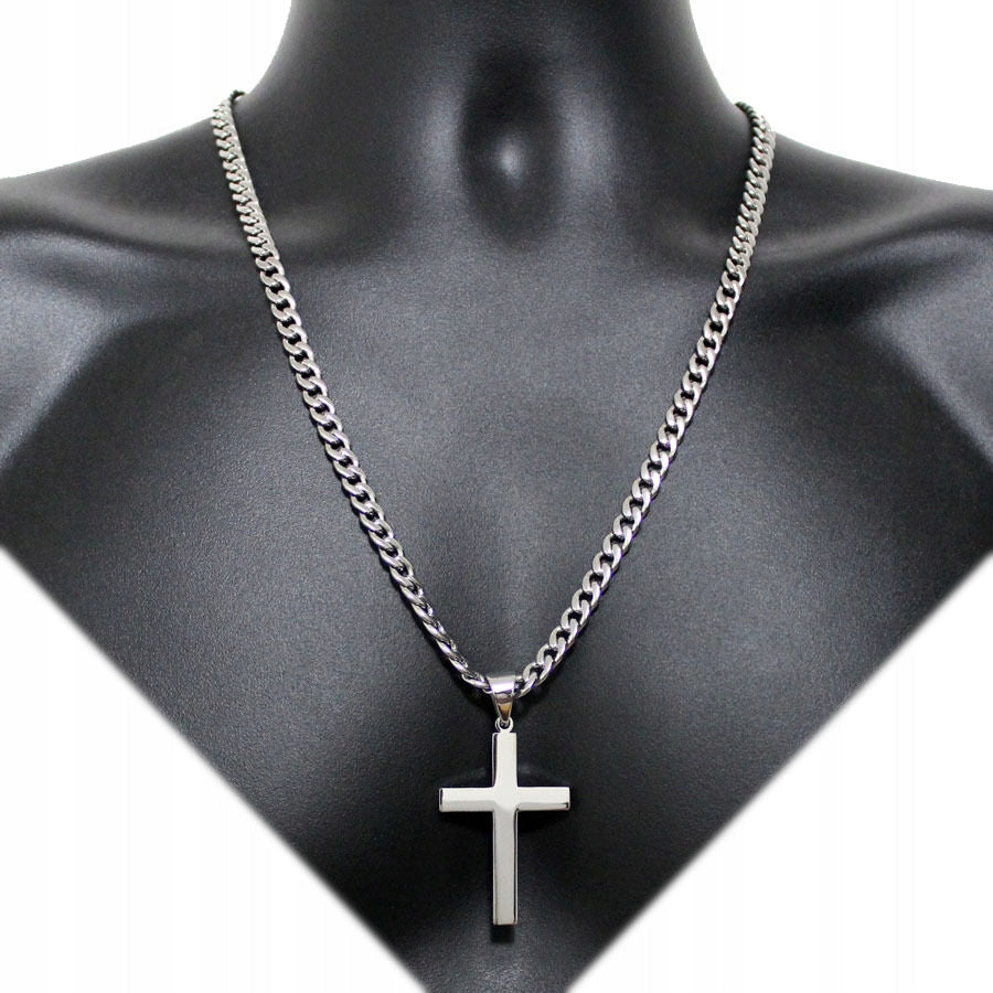 Sidabrinis moteriškas kryžiukas su grandinėle, deimantuotas itališkas vėrinys