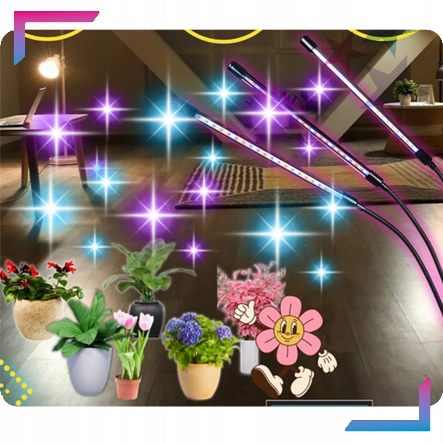 GALAXIA LED augalų auginimo lempa su laikmačiu ir 3 galvutėmis