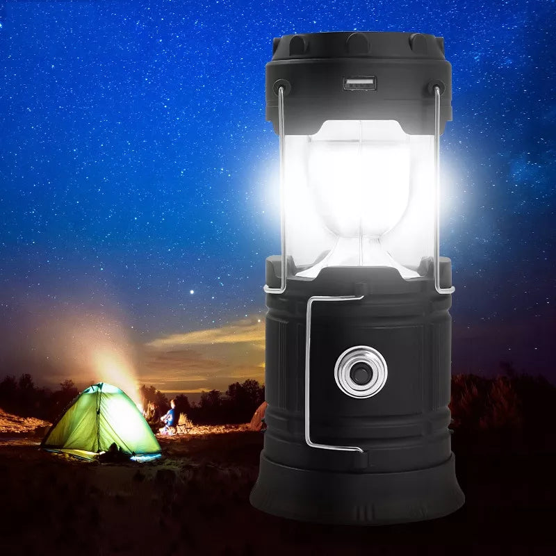 AKUMULIATORINĖ TURISTINĖ LEMPA KEMPINGUI SAULĖS ENERGIJA VAROMA SUDĖJAMA LED LEMPUTĖ POWERBANK