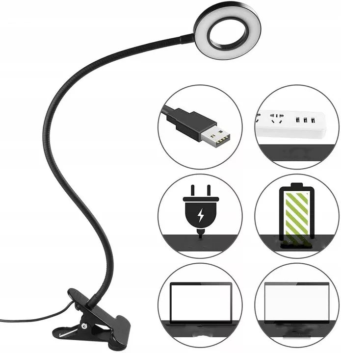 LED KNYGŲ SKAITYMO LEMPUTĖ, NAKTINĖ, STALINĖ, BELAIDĖ USB SU KLIPSU