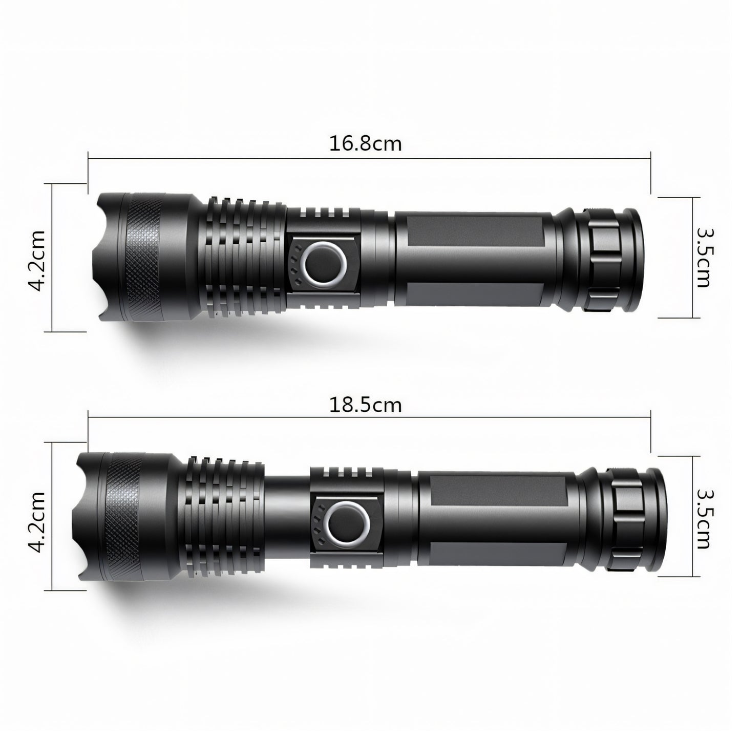 Taktinis Žibintuvėlis – Galingas LED, Akumuliatorinis, Atsparus Vandeniui, USB-C, 5 Švietimo Režimai