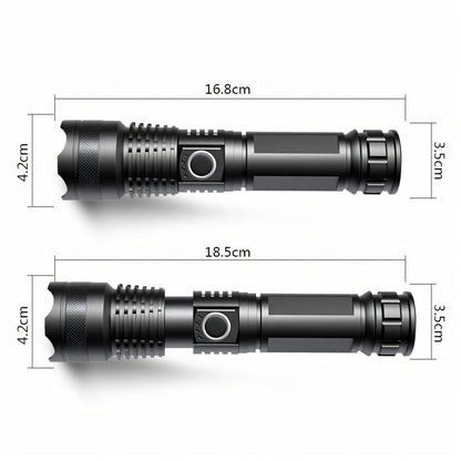 Taktinis Žibintuvėlis – Galingas LED, Akumuliatorinis, Atsparus Vandeniui, USB-C, 5 Švietimo Režimai