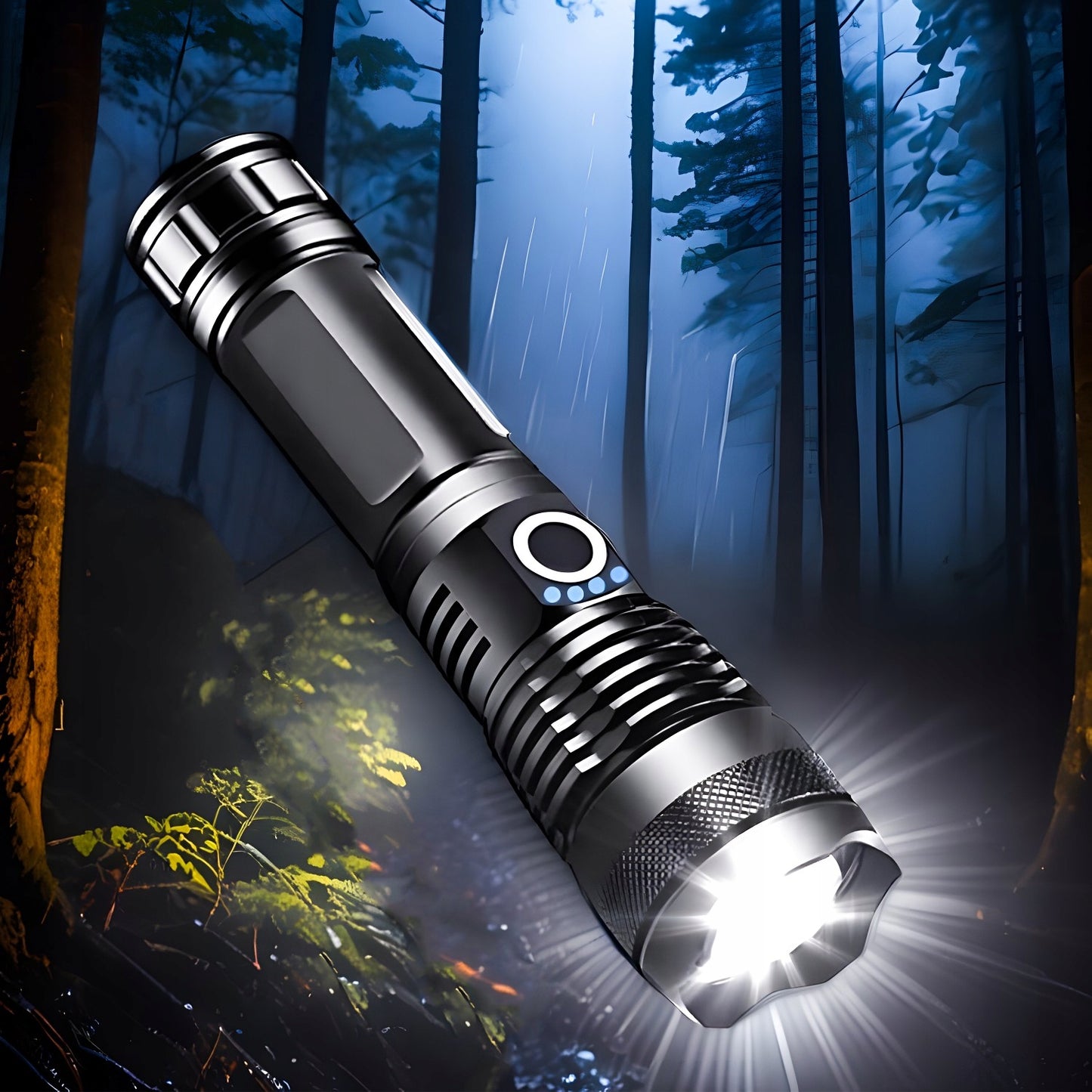 Taktinis Žibintuvėlis – Galingas LED, Akumuliatorinis, Atsparus Vandeniui, USB-C, 5 Švietimo Režimai
