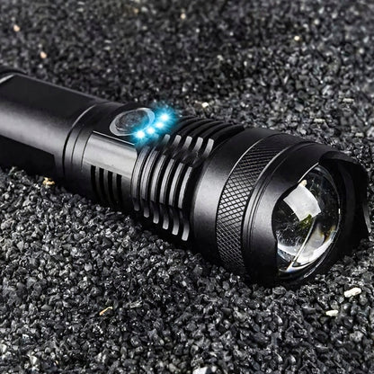 Taktinis Žibintuvėlis – Galingas LED, Akumuliatorinis, Atsparus Vandeniui, USB-C, 5 Švietimo Režimai