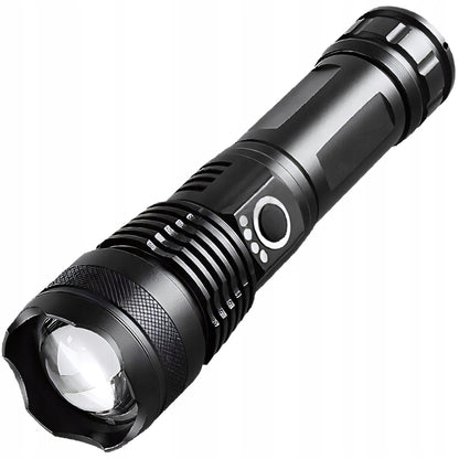 Taktinis Žibintuvėlis – Galingas LED, Akumuliatorinis, Atsparus Vandeniui, USB-C, 5 Švietimo Režimai