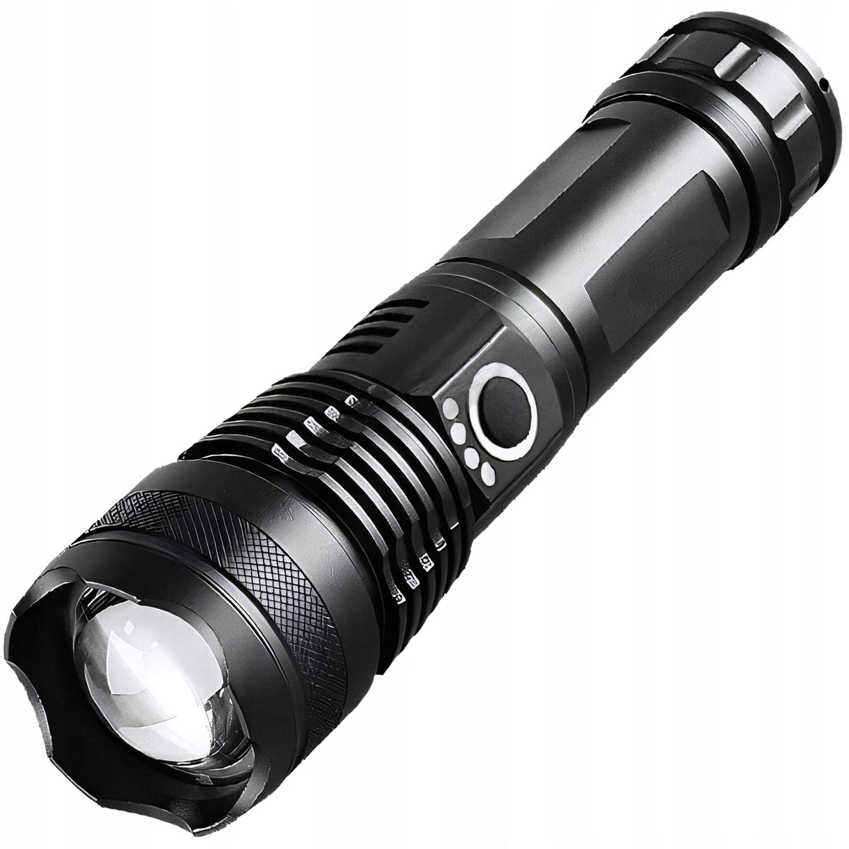 Taktinis Žibintuvėlis – Galingas LED, Akumuliatorinis, Atsparus Vandeniui, USB-C, 5 Švietimo Režimai