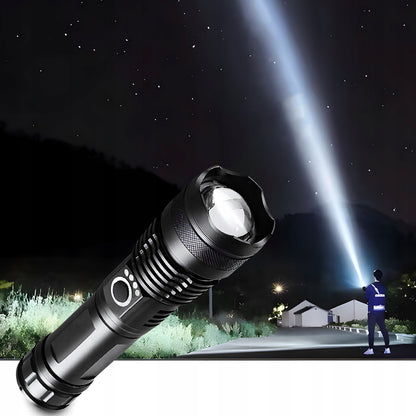 Taktinis Žibintuvėlis – Galingas LED, Akumuliatorinis, Atsparus Vandeniui, USB-C, 5 Švietimo Režimai