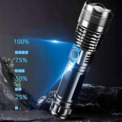 Taktinis Žibintuvėlis – Galingas LED, Akumuliatorinis, Atsparus Vandeniui, USB-C, 5 Švietimo Režimai