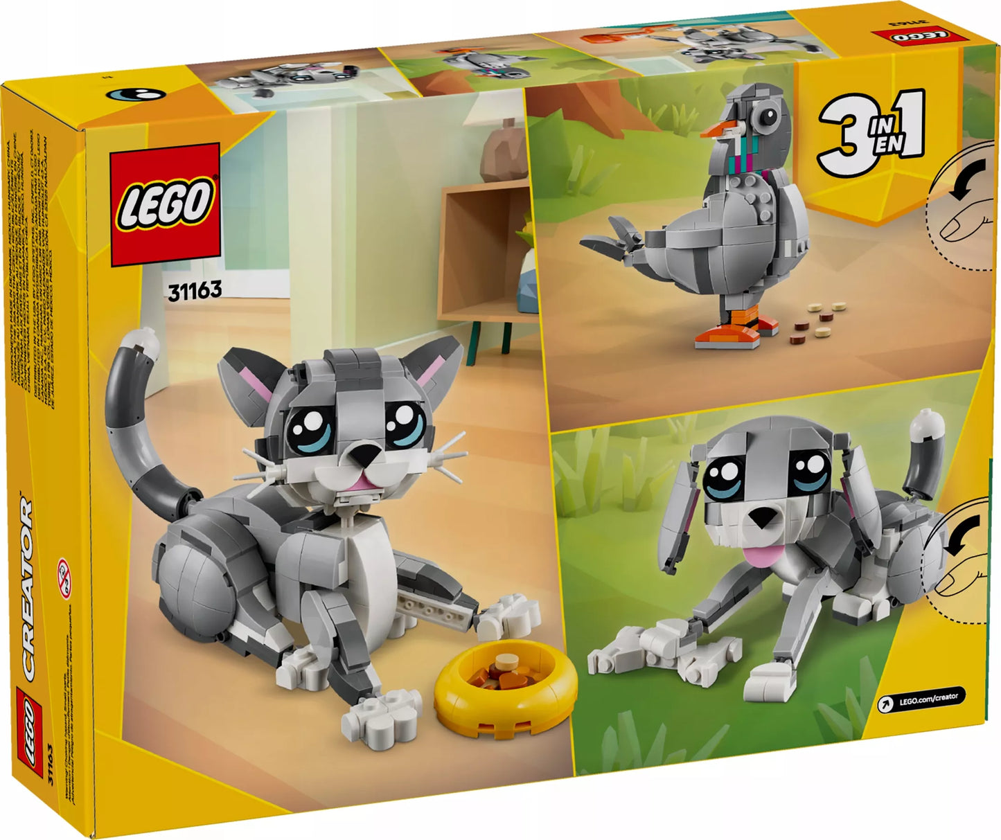 LEGO Creator 3-in-1 Žvalus katinas Judantis šuo Žavinga balandė 31163