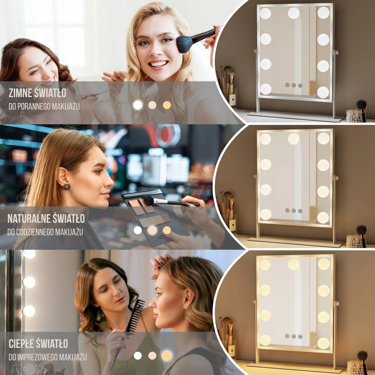 LED APŠVIETAS KOSMETINIS VEIDRODIS HOLLYWOOD TIPO MAKIAŽO VEIDRODIS PRO