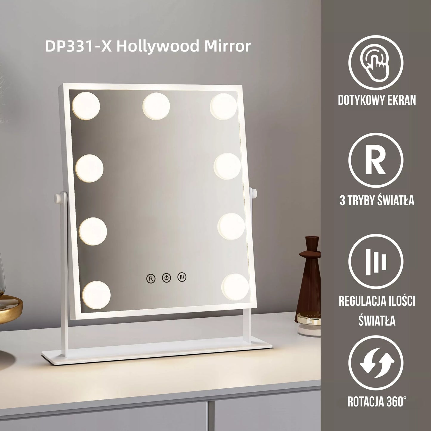 LED APŠVIETAS KOSMETINIS VEIDRODIS HOLLYWOOD TIPO MAKIAŽO VEIDRODIS PRO