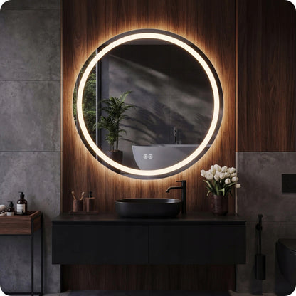 Apvalus LED Vonios Veidrodis 60 cm – Apšviestas, Anti-Fog, Jutiklinis, 3 Šviesos Spalvos