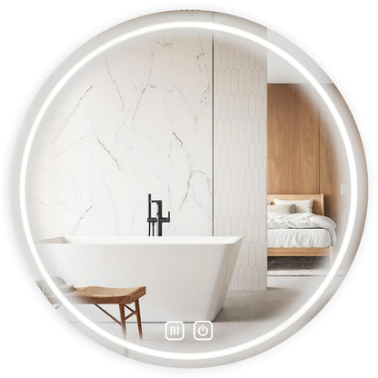 Apvalus LED Vonios Veidrodis 60 cm – Apšviestas, Anti-Fog, Jutiklinis, 3 Šviesos Spalvos