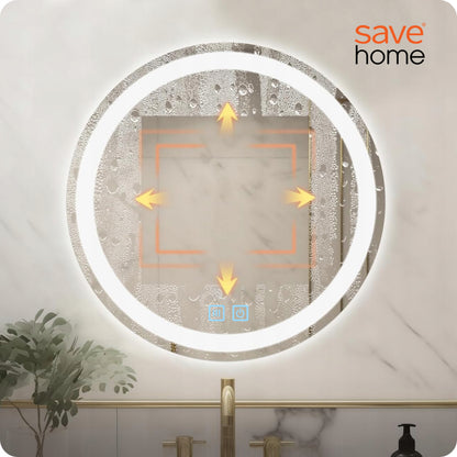 Apvalus LED Vonios Veidrodis 60 cm – Apšviestas, Anti-Fog, Jutiklinis, 3 Šviesos Spalvos