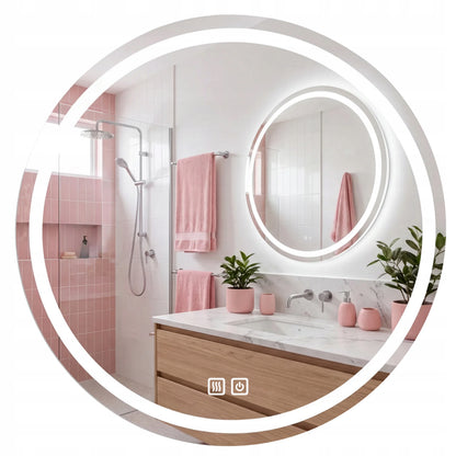Apvalus LED Vonios Veidrodis 60 cm – Apšviestas, Anti-Fog, Jutiklinis, 3 Šviesos Spalvos