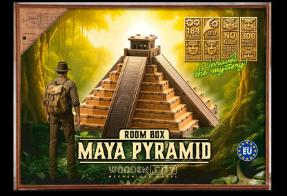 Galvosūkis Majų piramidė Escape Room dėžutė Medinės 3D dėlionės Wooden.City