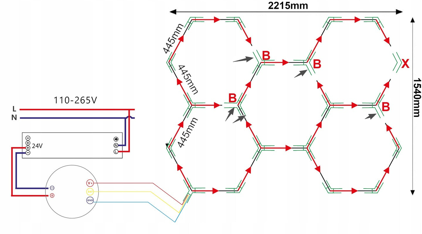 LED lempa HEXAGON RGB 180W Panelinis apšvietimas dirbtuvėms, namams + programėlės ir pultelio valdymas