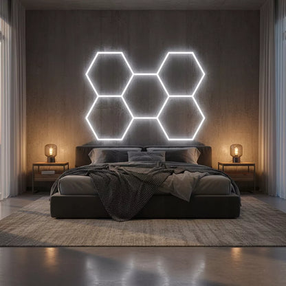 LED lempa su šešiakampiais, lubinis šviestuvas, garažo, dirbtuvių apšvietimas 168x238 cm