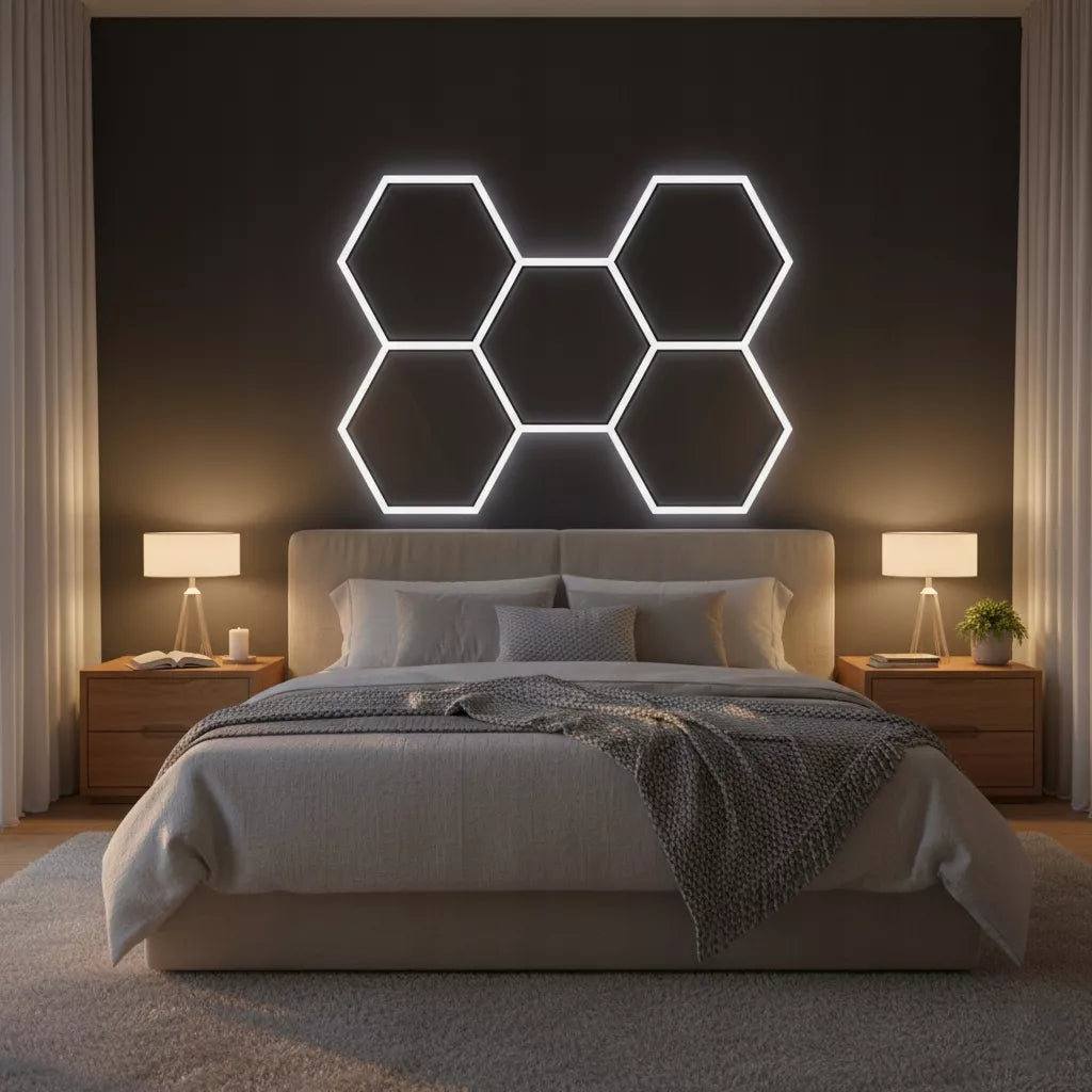 LED lempa su šešiakampiais, lubinis šviestuvas, garažo, dirbtuvių apšvietimas 168x238 cm