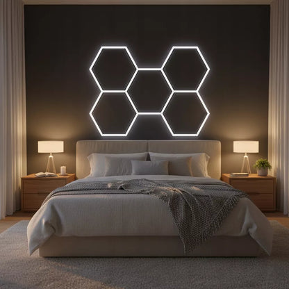 LED lempa su šešiakampiais, lubinis šviestuvas, garažo, dirbtuvių apšvietimas 168x238 cm