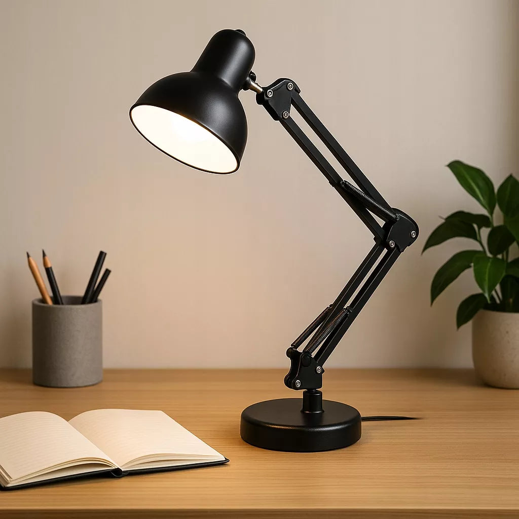 LED stalinė lempa, reguliuojama, juoda, su spaustuku