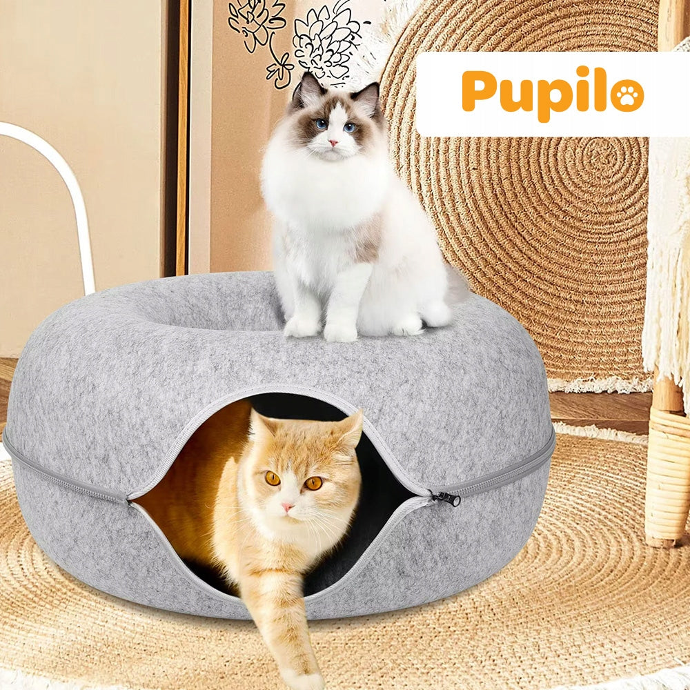 Daugiafunkcinė katės guolio lovelė: 2 dalių, apvali, „Donut“ stiliaus, tunelis, būdelė, namelis, 50 x 50 cm