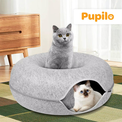 Daugiafunkcinė katės guolio lovelė: 2 dalių, apvali, „Donut“ stiliaus, tunelis, būdelė, namelis, 50 x 50 cm