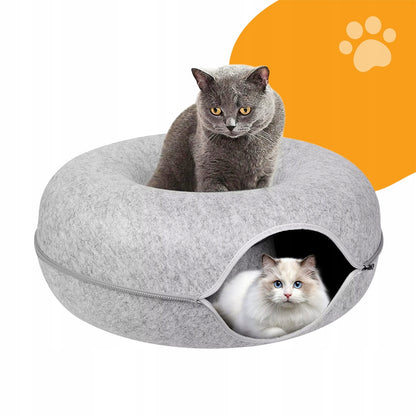 Daugiafunkcinė katės guolio lovelė: 2 dalių, apvali, „Donut“ stiliaus, tunelis, būdelė, namelis, 50 x 50 cm