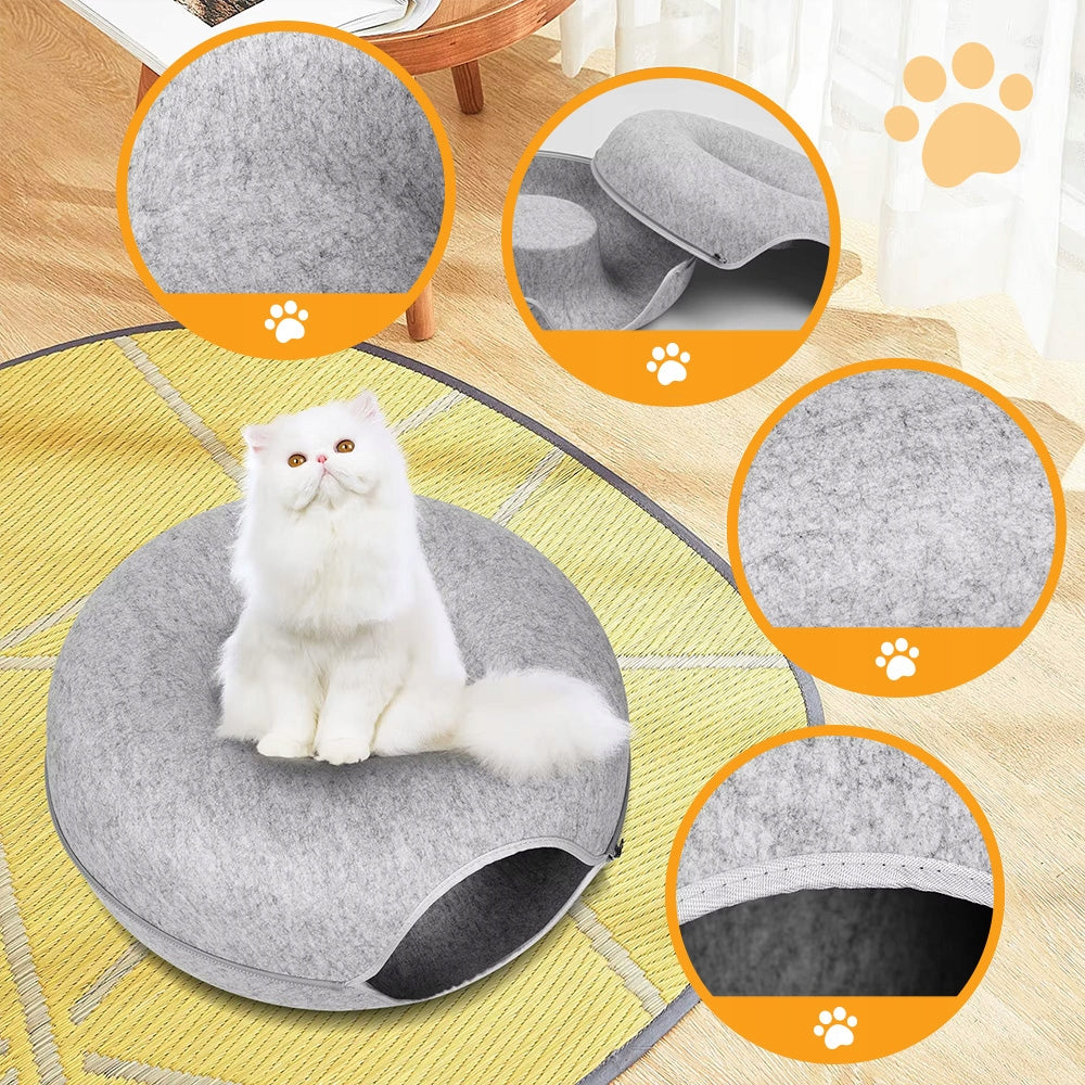 Daugiafunkcinė katės guolio lovelė: 2 dalių, apvali, „Donut“ stiliaus, tunelis, būdelė, namelis, 50 x 50 cm