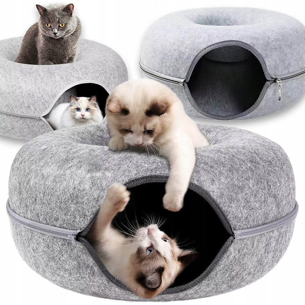 Daugiafunkcinė katės guolio lovelė: 2 dalių, apvali, „Donut“ stiliaus, tunelis, būdelė, namelis, 50 x 50 cm